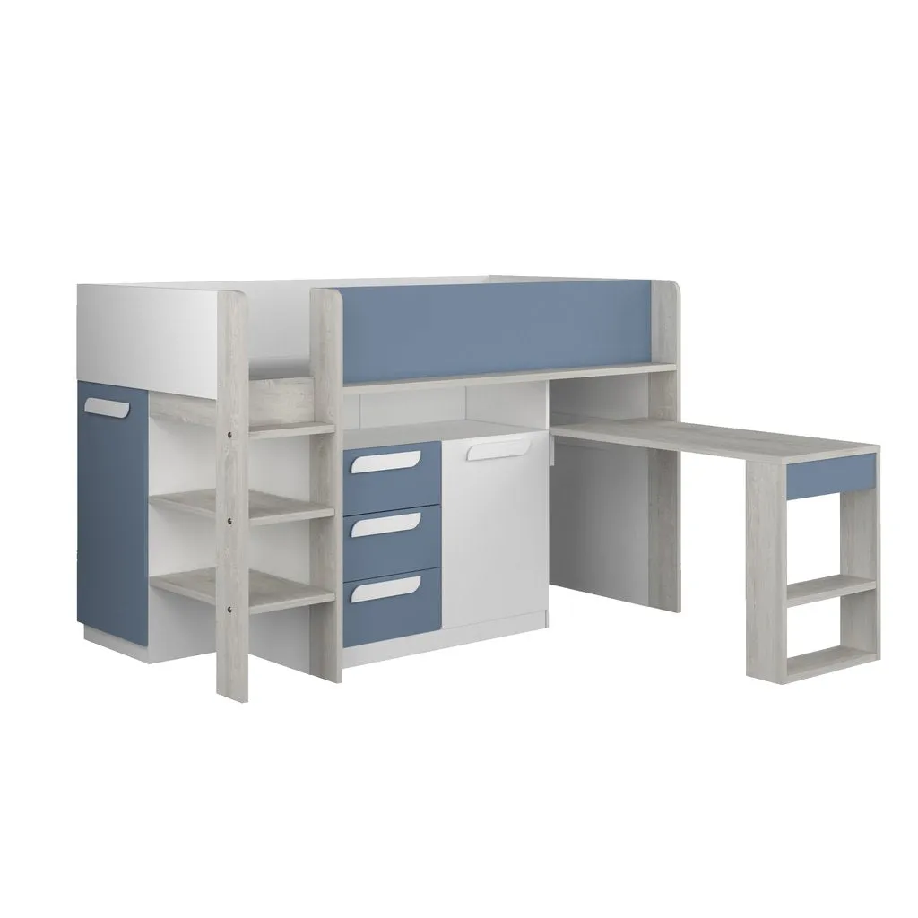 Midsleeper Bed with Desk & Storage, Blue Girona Trasman