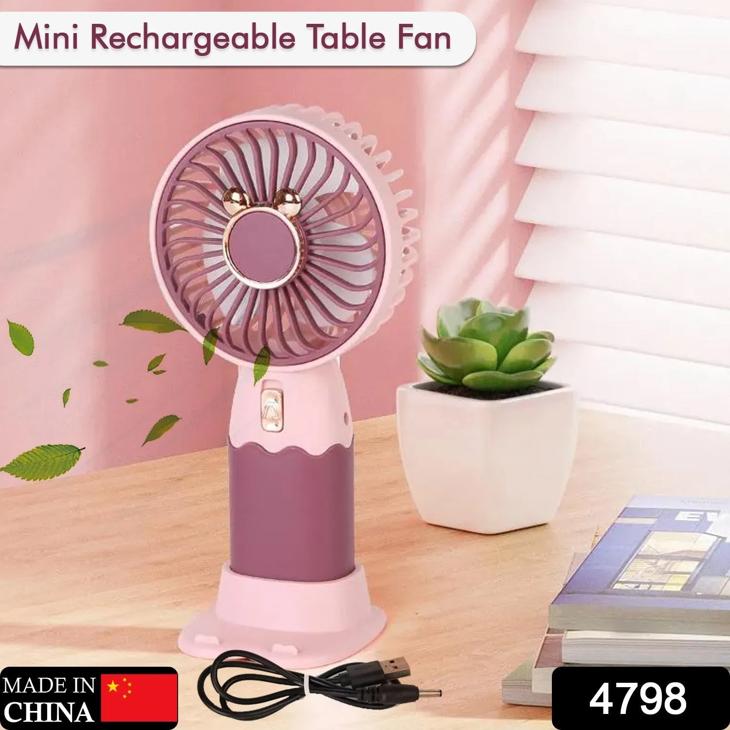 Mini Fan Rechargeable Table Fan Handheld Fan USB Fan Desk Fan Cooling Fan For Home , Office , Car, & Multi Use Fan (Battery Not Include)