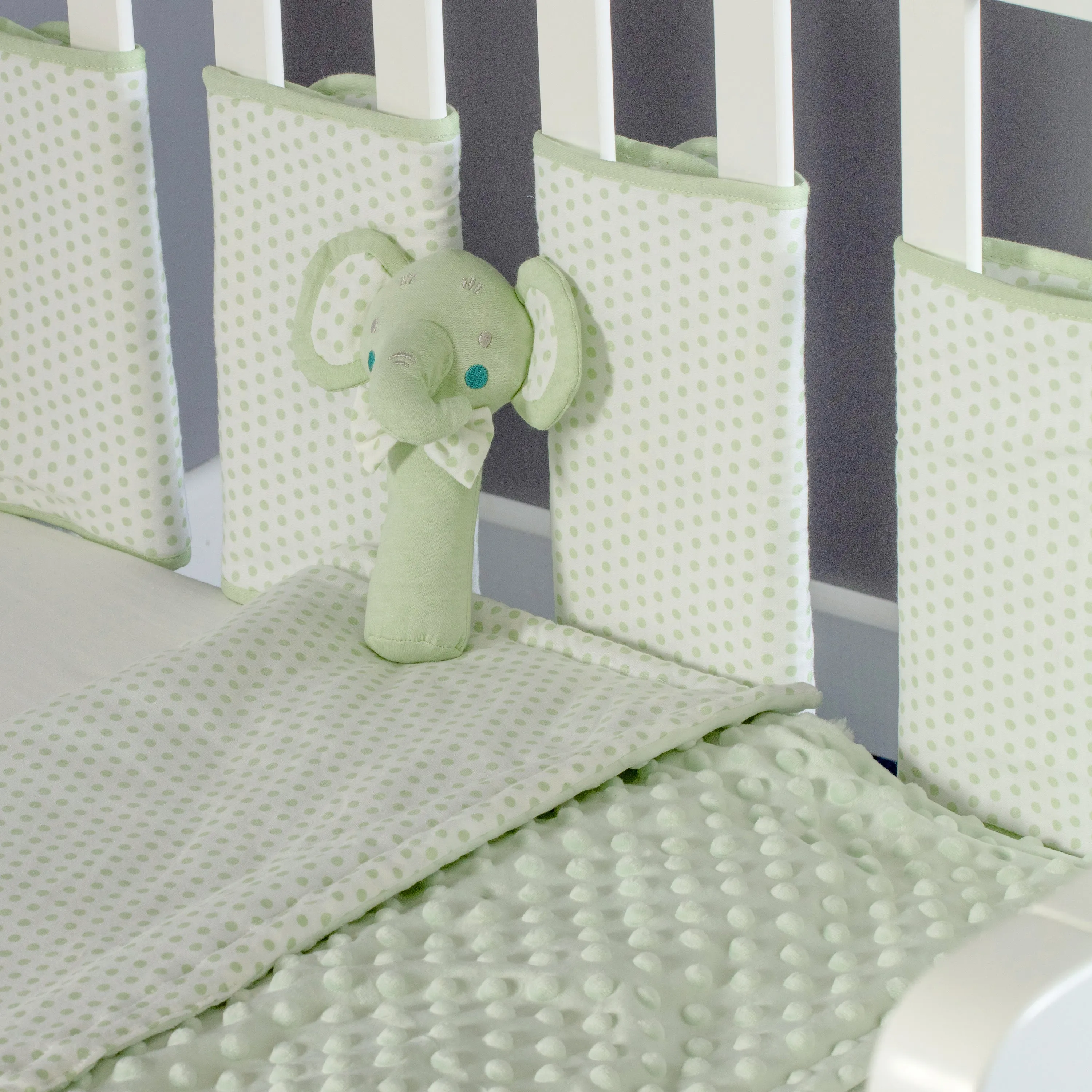 Miniuno Little Ellie Elephant 5 Piece Bedding Set - Sage Spots