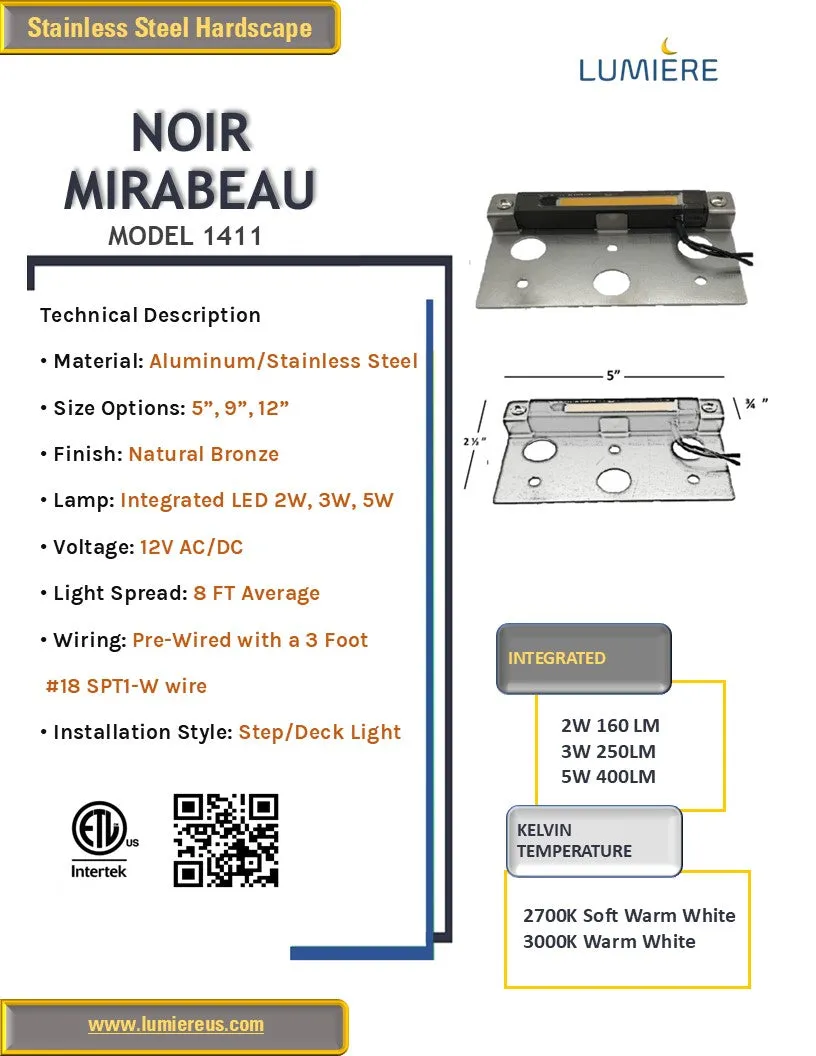 Mirabeau 12" Aluminum   SS Hardscape Step/Deck & Retaining Wall Light