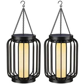 Mlambert Solar Lantern Outdoor Waterproof, Hanging Solar Lights with Crystal Shining Effect, Solar Powered Outdoor Lights for Patio, Garden, Yard, Metal Decorative Lighting with Hook, Black, 2-Pack