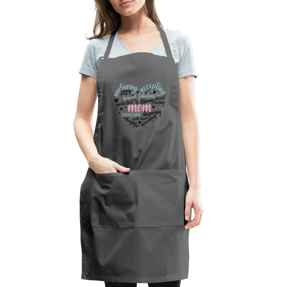 Mom Word Art Heart Adjustable Apron