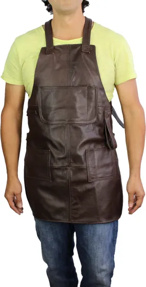 MULTIPOCKETS Leather Apron Brown - High Protection - Custom-Made Name Initials