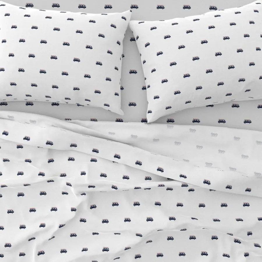 Navy Blue, White and Surfer Red Classic Surf Bus Sheet Set from Surfer Bedding™️