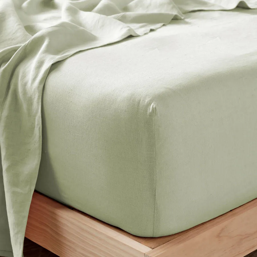 Nimes Pure Linen FITTED SHEET Wasabi by Linen House