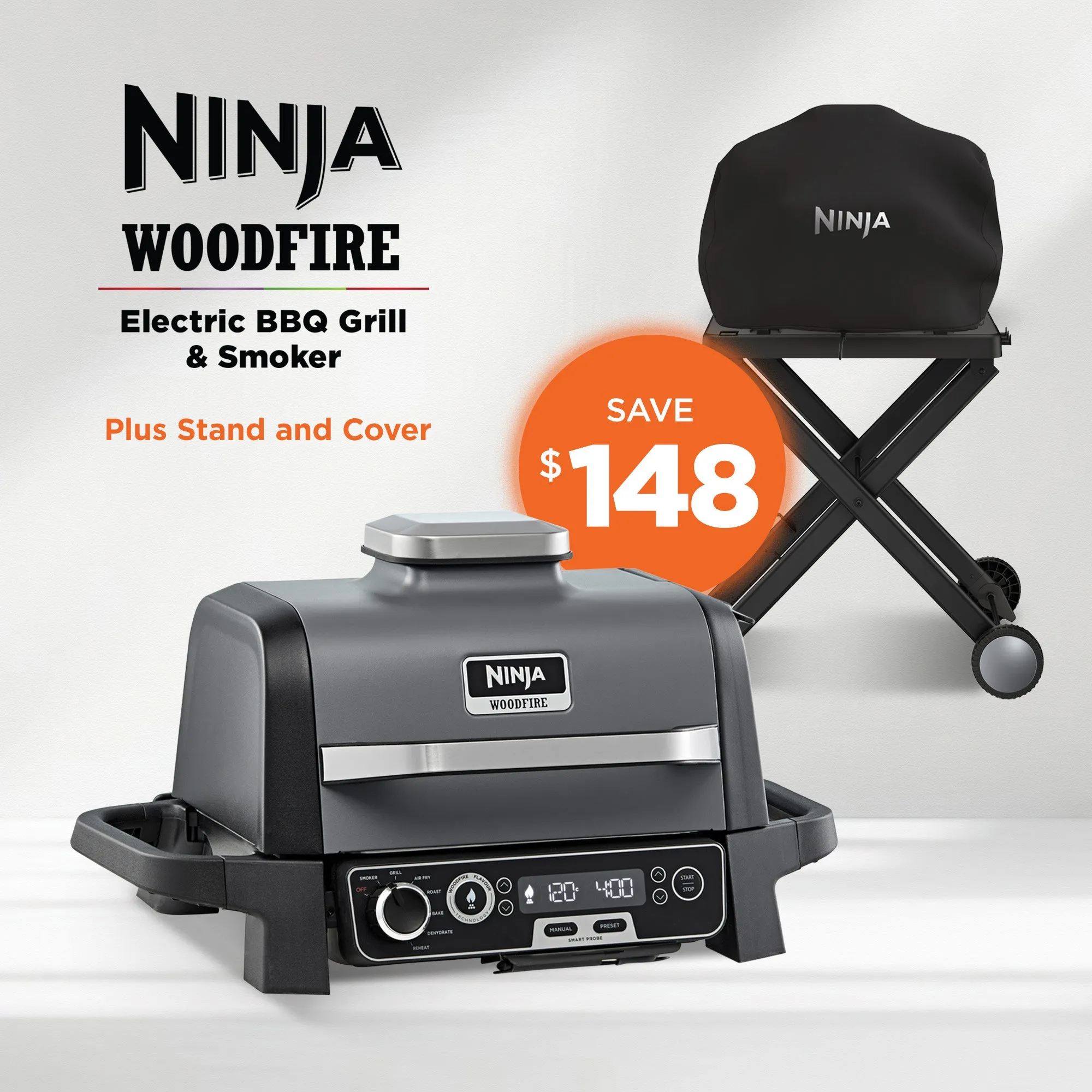 Ninja Woodfire Electric BBQ Grill & Smoker Plus Cover & Stand