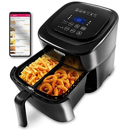 NUWAVE BRIO 6-Quart Digital Air Fryer with One-Touch Digital Controls, 6 easy presets, Precise Temperature Control, Recipe Book, Basket Divider, Wattage Control, PREHEAT & REHEAT Function