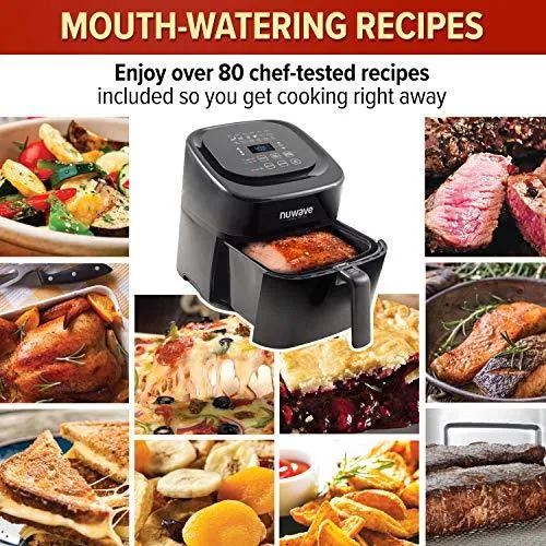 NUWAVE BRIO 6-Quart Digital Air Fryer with One-Touch Digital Controls, 6 easy presets, Precise Temperature Control, Recipe Book, Basket Divider, Wattage Control, PREHEAT & REHEAT Function