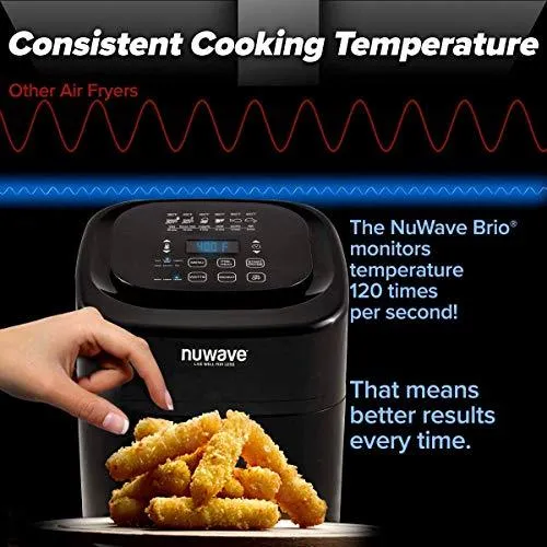 NUWAVE BRIO 6-Quart Digital Air Fryer with One-Touch Digital Controls, 6 easy presets, Precise Temperature Control, Recipe Book, Basket Divider, Wattage Control, PREHEAT & REHEAT Function