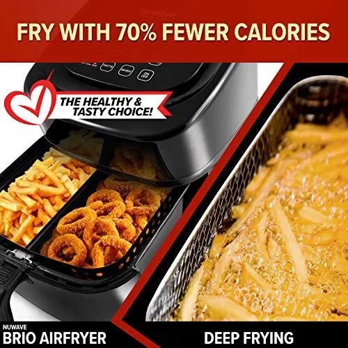 NUWAVE BRIO 6-Quart Digital Air Fryer with One-Touch Digital Controls, 6 easy presets, Precise Temperature Control, Recipe Book, Basket Divider, Wattage Control, PREHEAT & REHEAT Function