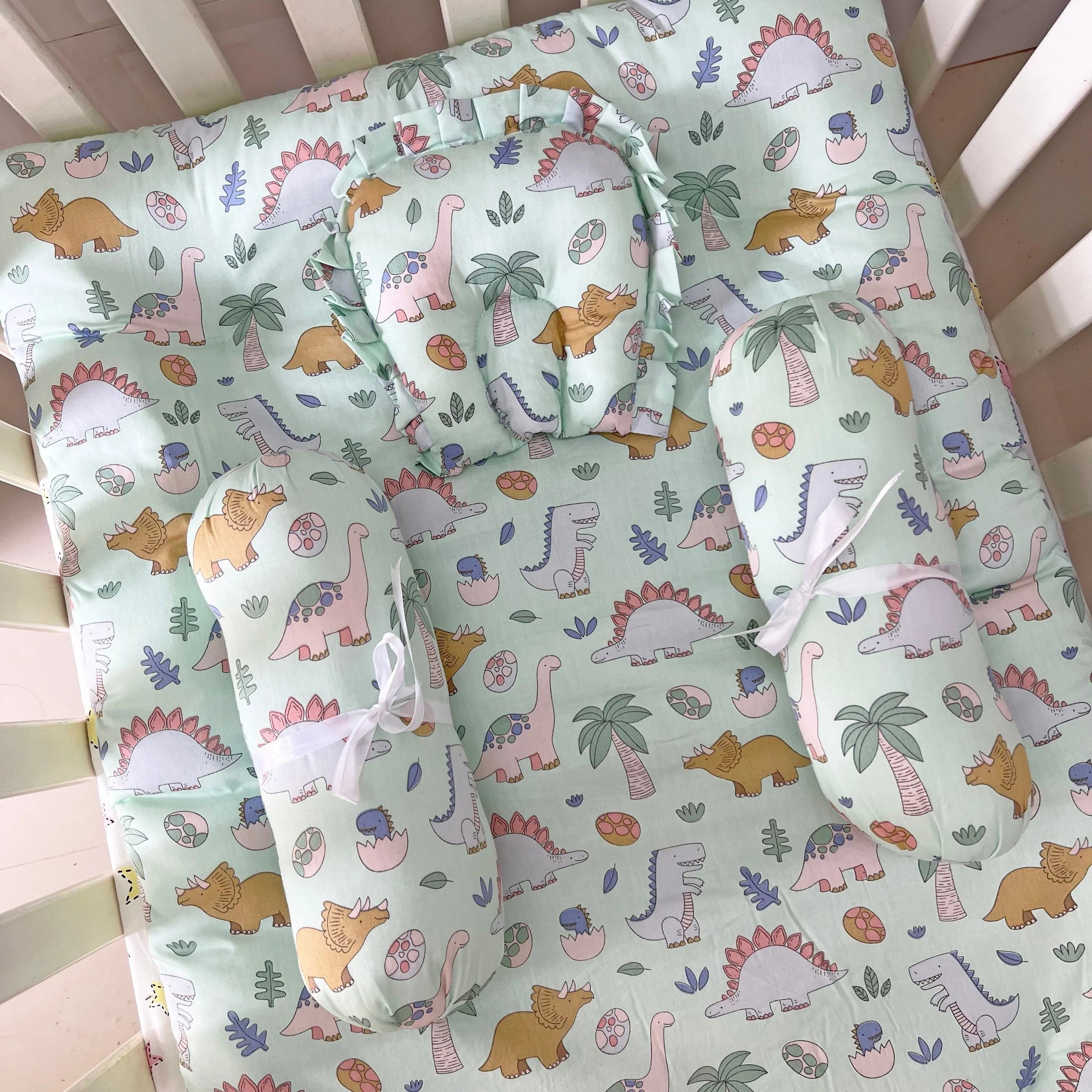 Oranges & Lemons | Cotton Baby Bedding Set | Gadda Set | Neck Pillow, Bolsters & Mattress