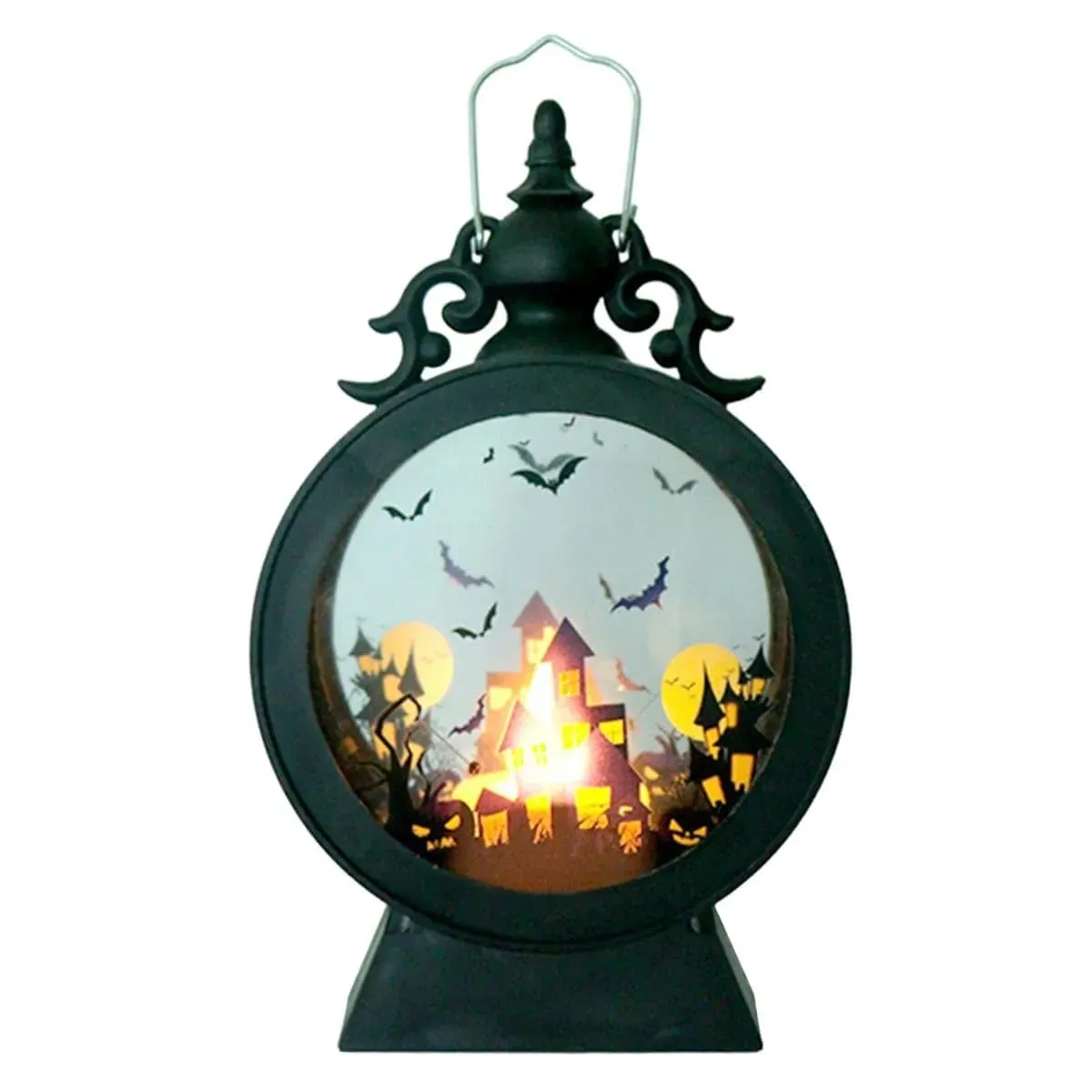 PartyToko Halloween Lantern Mini Halloween Castle Vintage Hanging Lantern Witch Style Gothic Vintage LED Pumpkin Lantern Witch Castle Lantern Black - Any Random Design 1pc