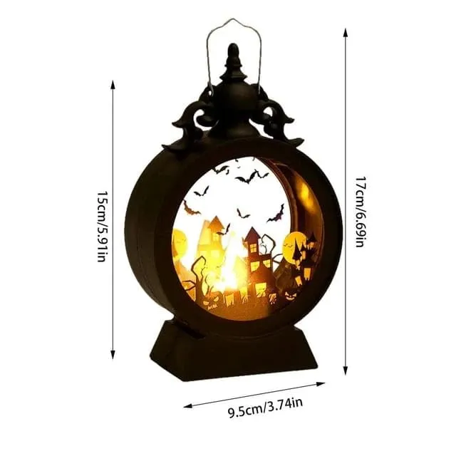 PartyToko Halloween Lantern Mini Halloween Castle Vintage Hanging Lantern Witch Style Gothic Vintage LED Pumpkin Lantern Witch Castle Lantern Black - Any Random Design 1pc