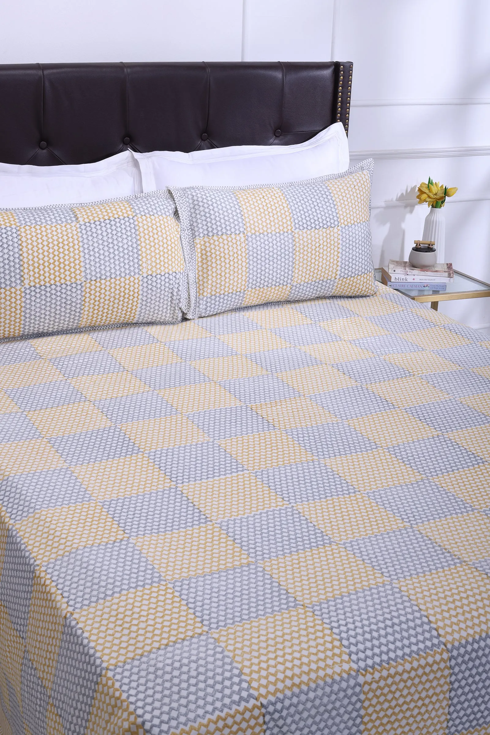 Parvati Chevron Yellow Cotton Percale Bedsheet