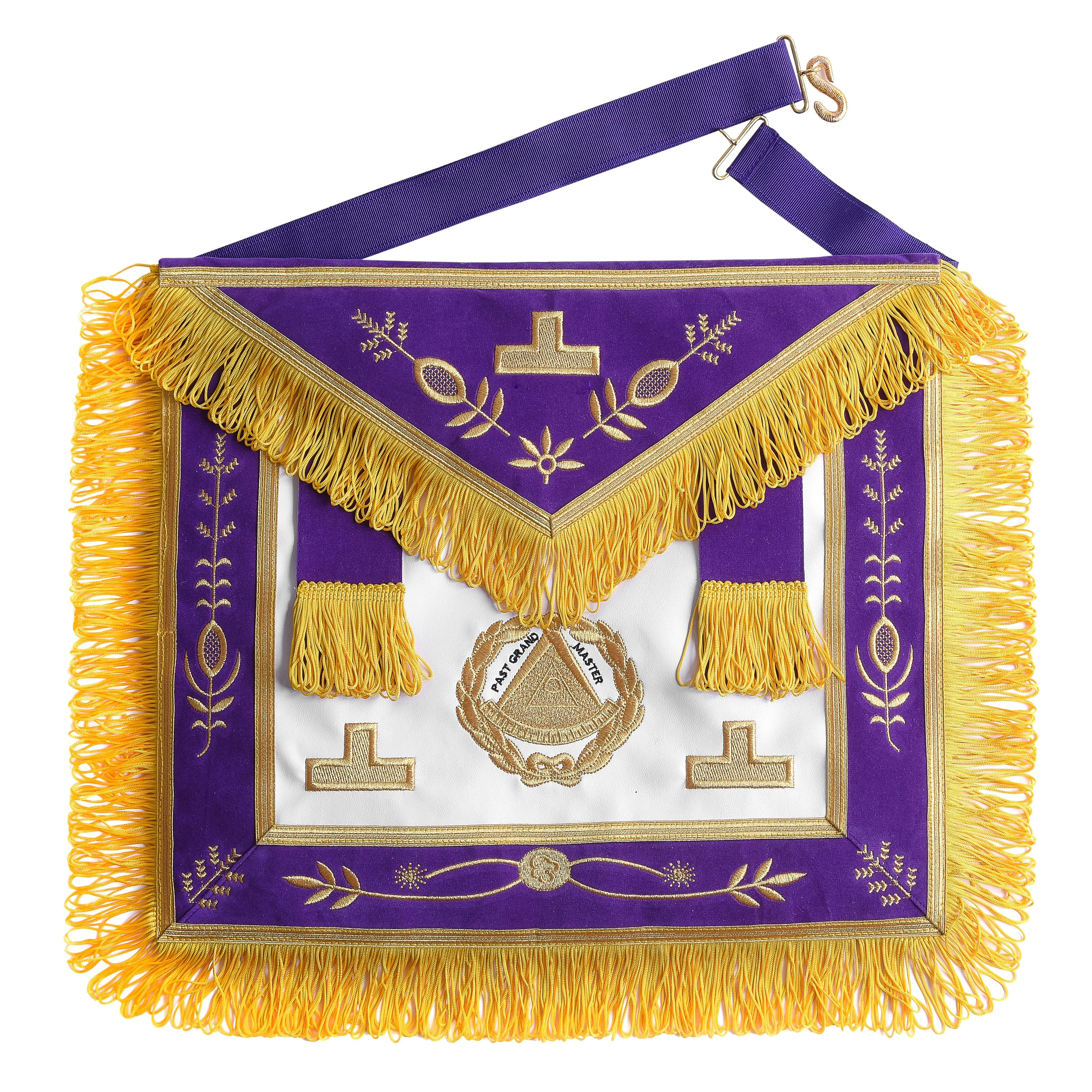 Past Grand Master Blue Lodge Apron - Purple With Gold Emblem With Wreath