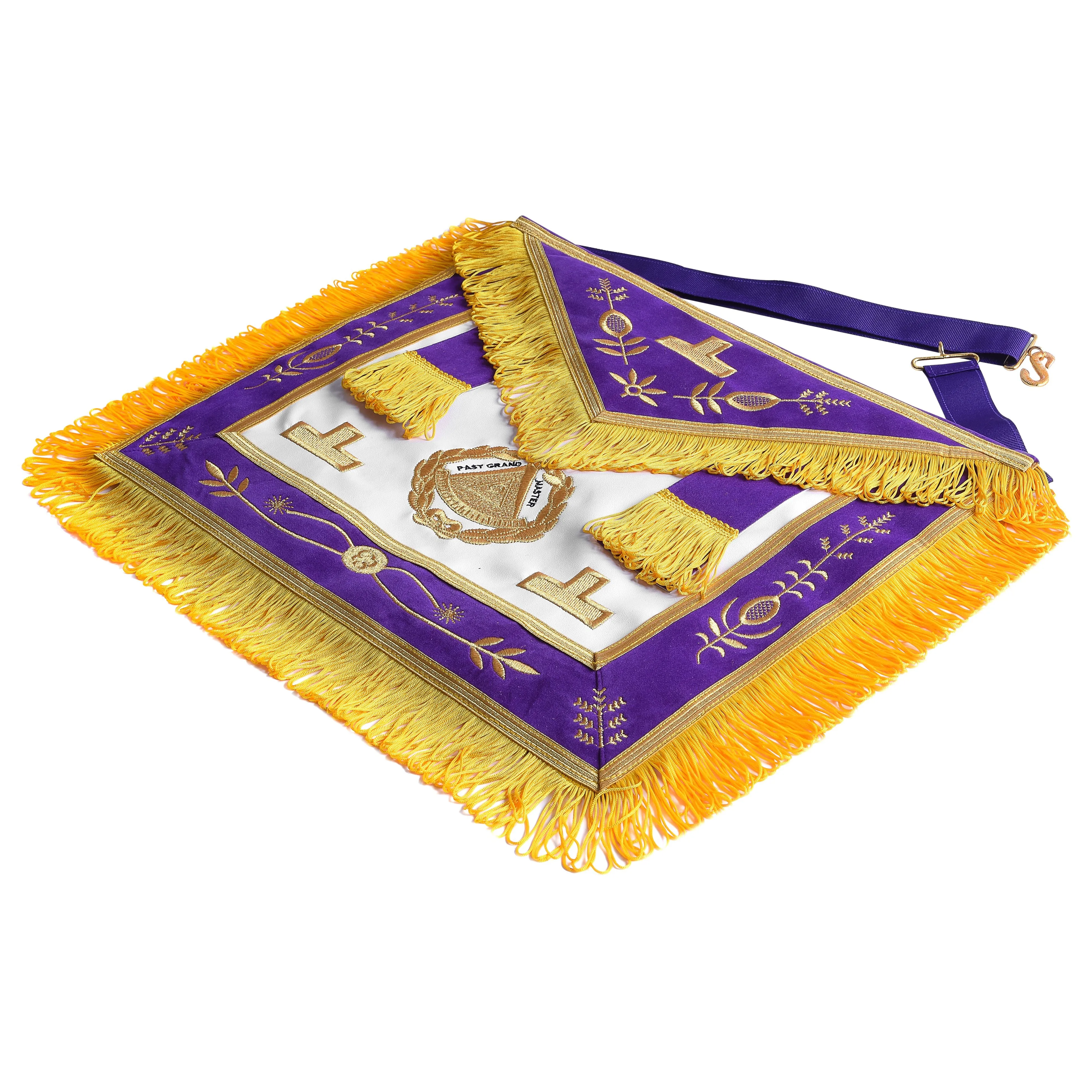 Past Grand Master Blue Lodge Apron - Purple With Gold Emblem With Wreath