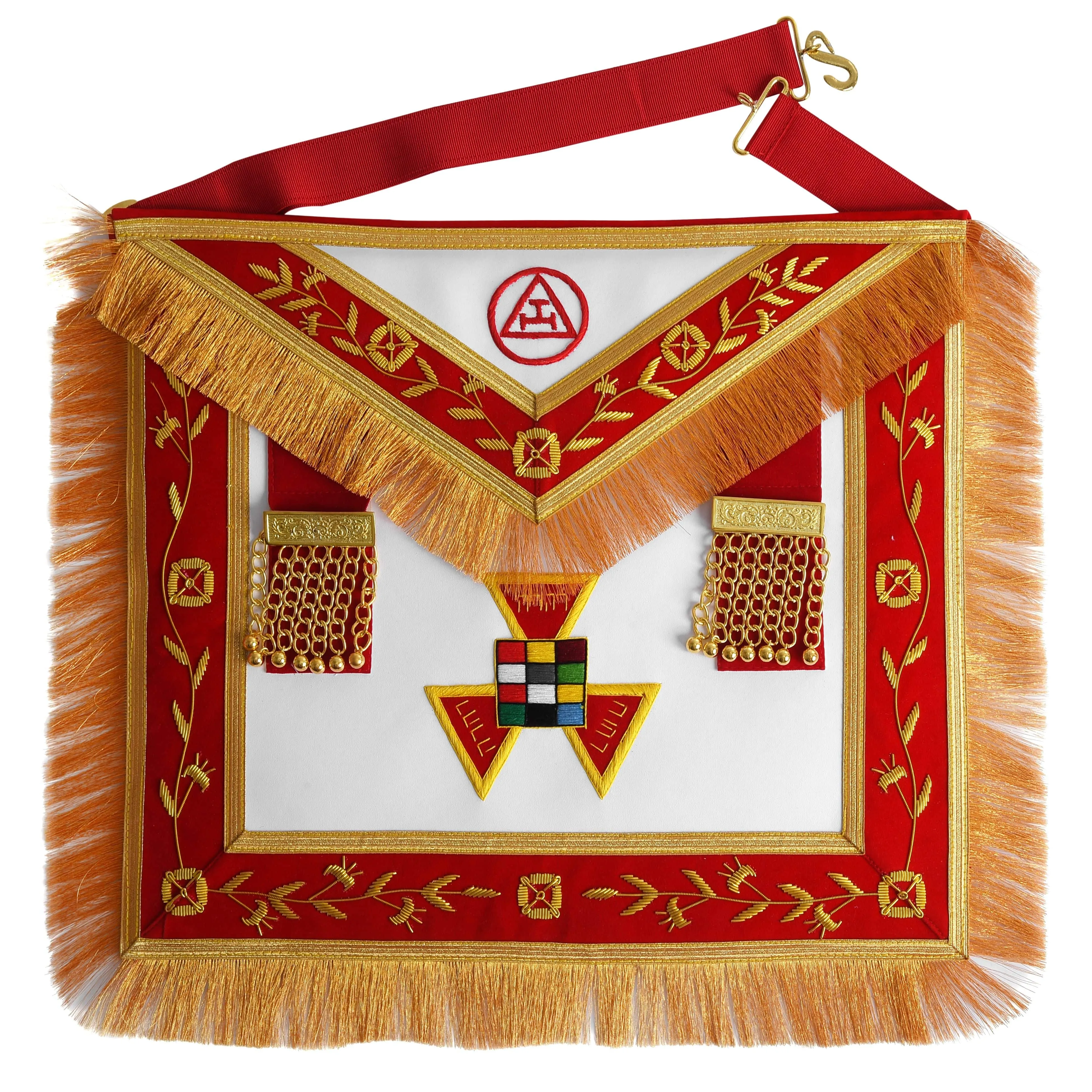 Past High Priest Royal Arch Chapter Apron - Red Velvet with Fringe Tassels