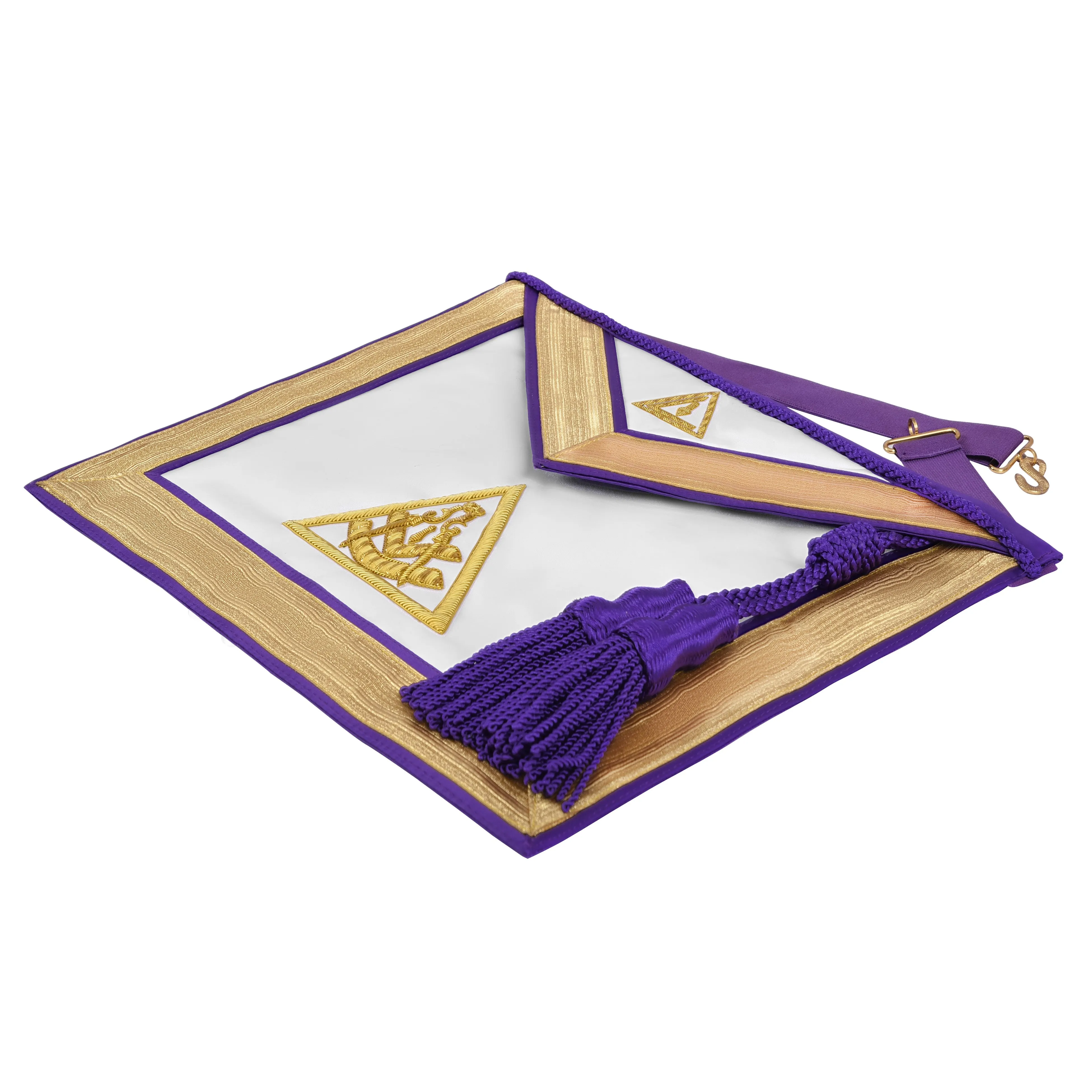 Past Illustrious Master Council Apron - Gold Braid Borders & Purple Machine Embroidery