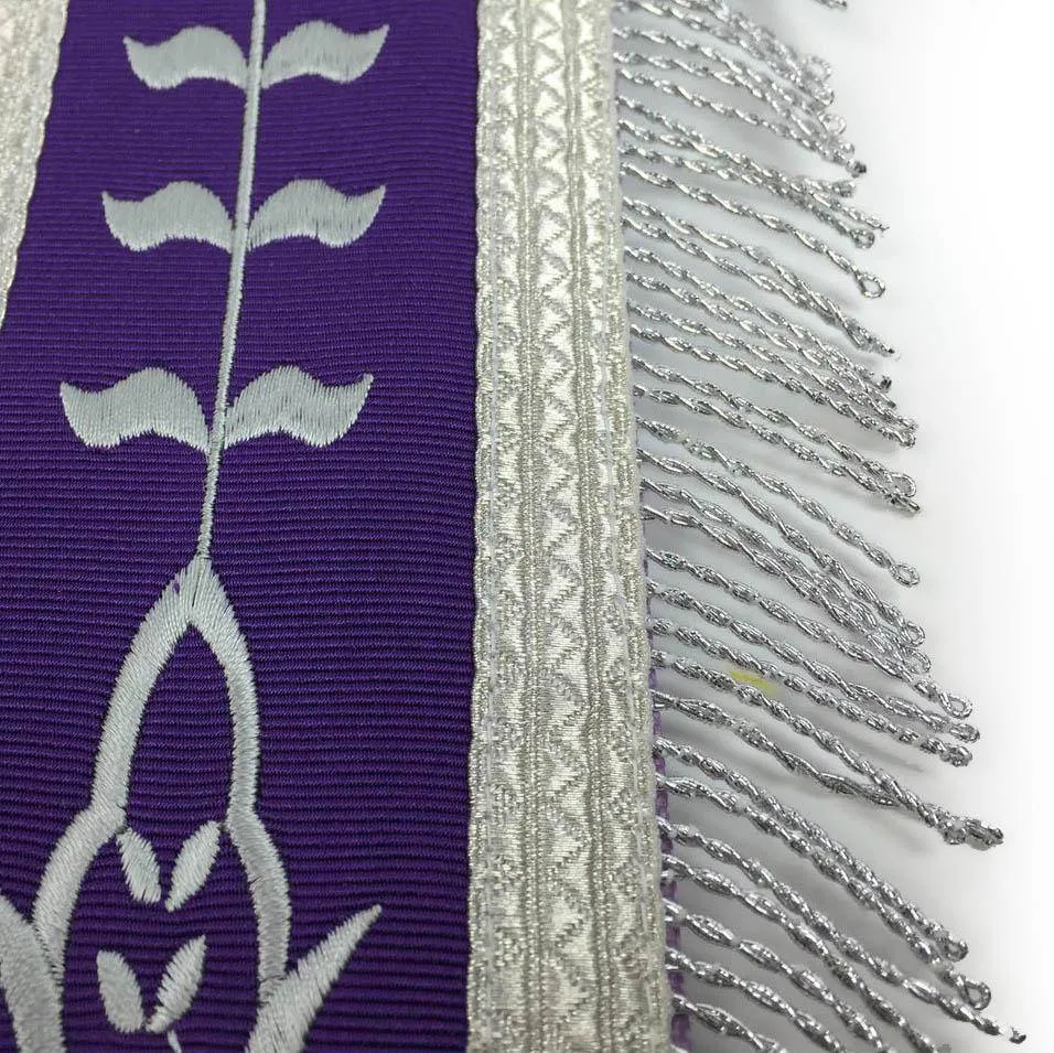 Past Master Blue Lodge Apron - White & Purple with Silver Machine Embroidery