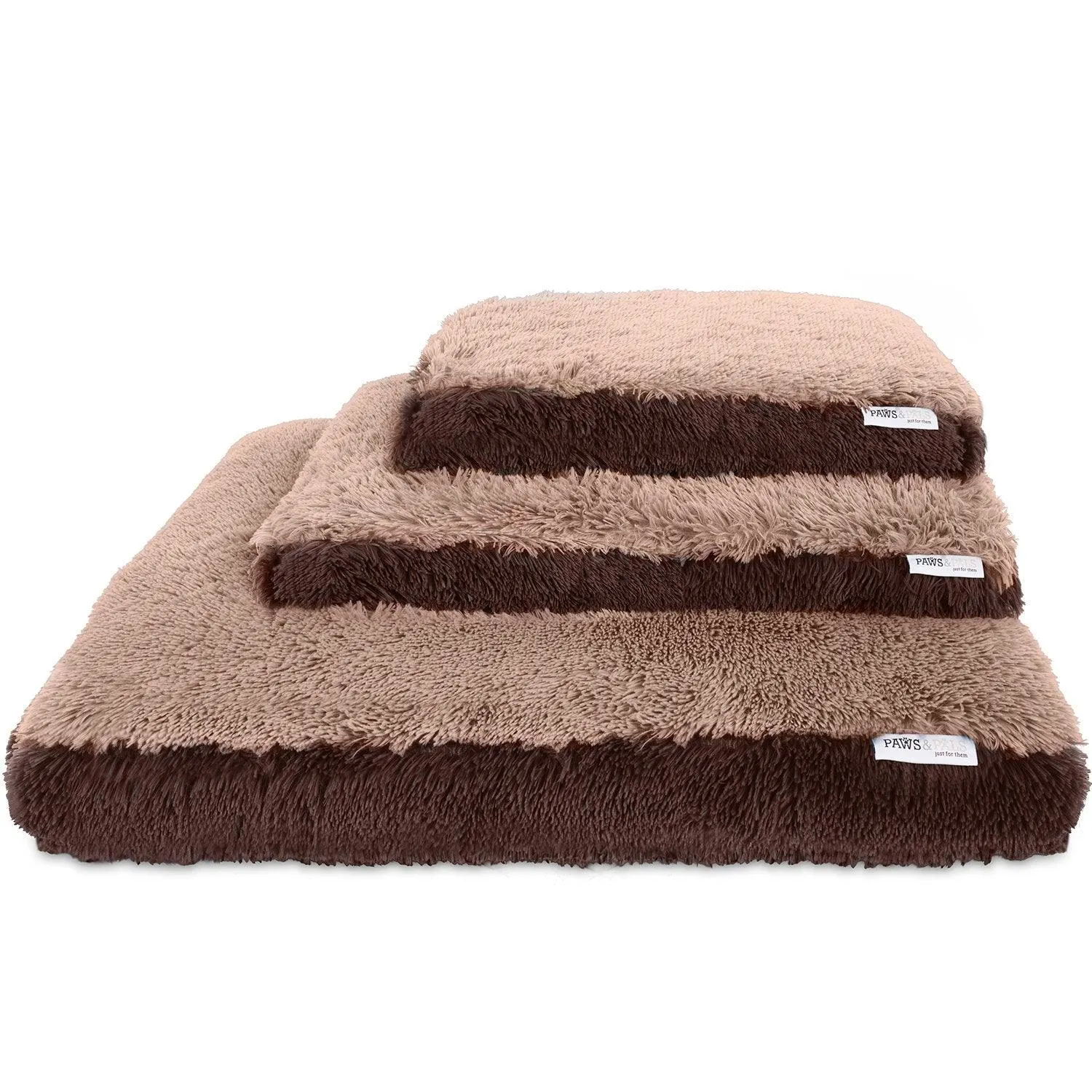 Paws & Pals Dog Bed for Pets & Cats - Fuzzy Foam Deluxe Premium Bedding Cuddler Lounger Two-Toned Design for Home & Crate (Small, Beige)