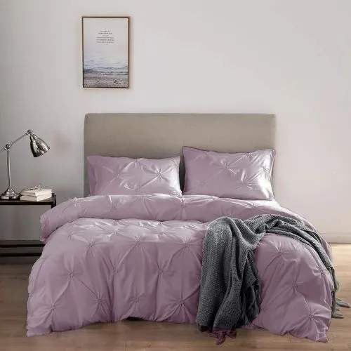 Premium 6 Piece King Size Duvet Cover Pinch Flower Design, Solid Dust Purple.