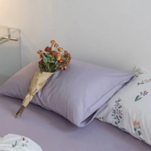 Premium King size 6 Pieces Retro Style with Light Lavender Color Bedsheet Pastoral Printed Bedding Set  without filler.