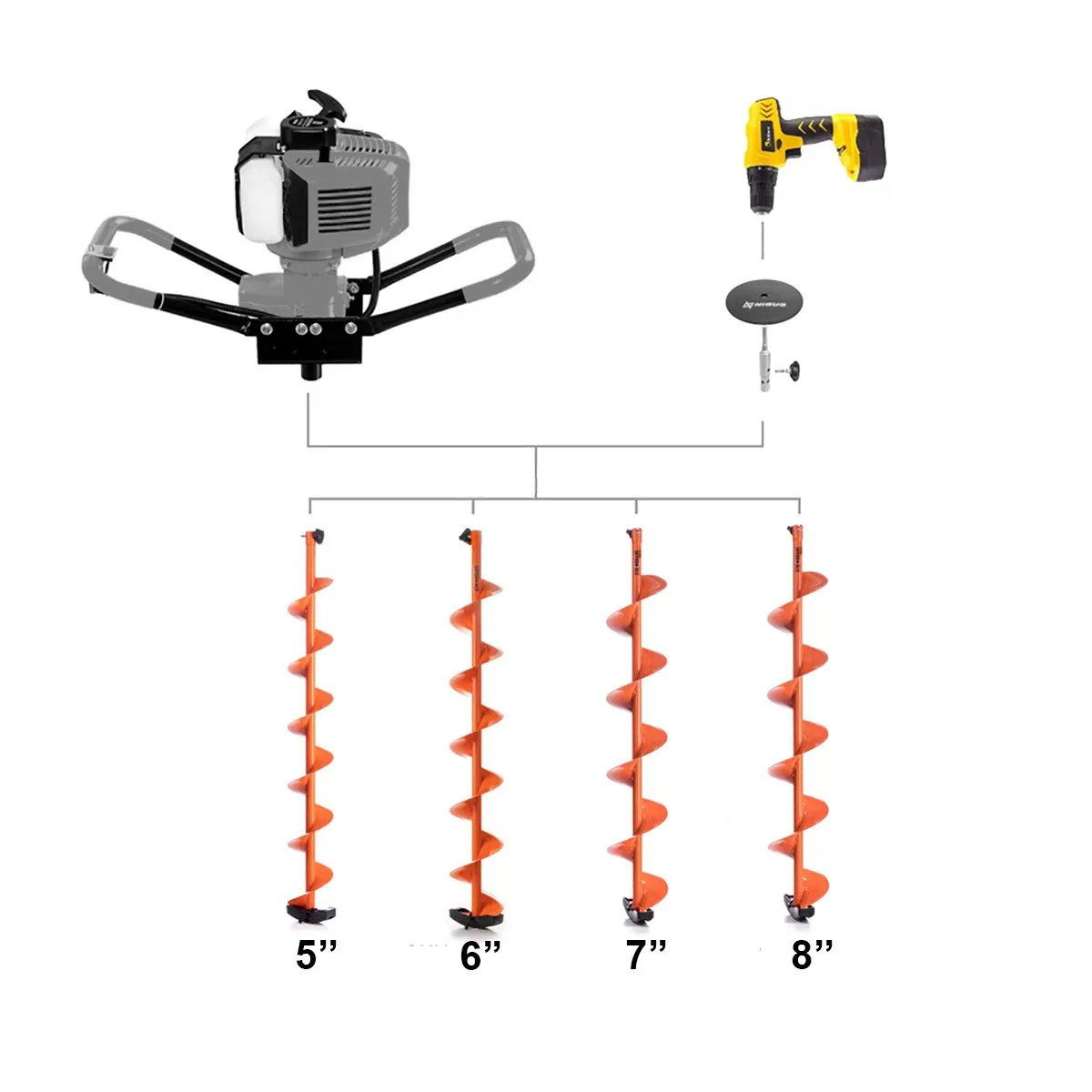 Professional Ice Fishing Auger Drill Bit with Cordless Drill Adapter | Drill Attachment Adapter with Safety Handle | Essential Ice Fishing Gear for Ice Anglers