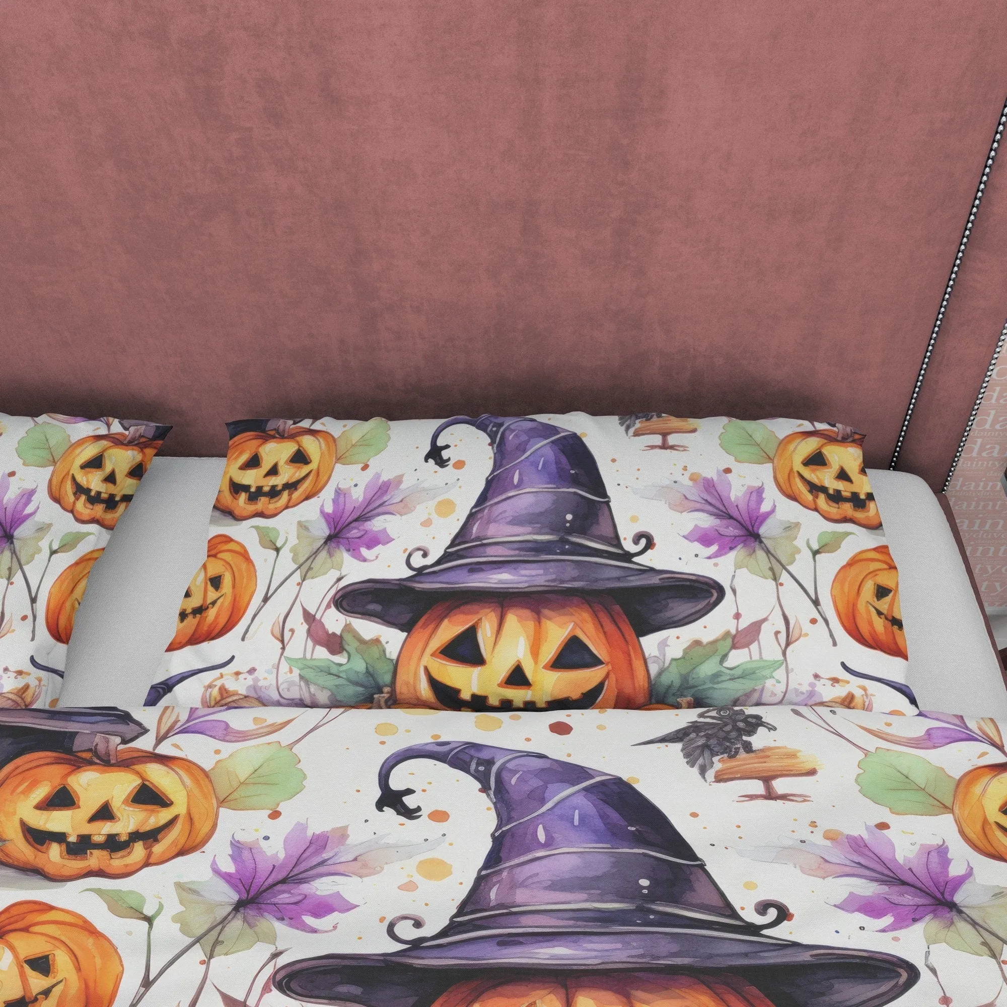 Pumpkin Family Duvet Cover Set, Spooky Bedding, Halloween Room Decor, Witch Hat, Retro Aesthetic Farmhouse, US, European, Aus Bed Size