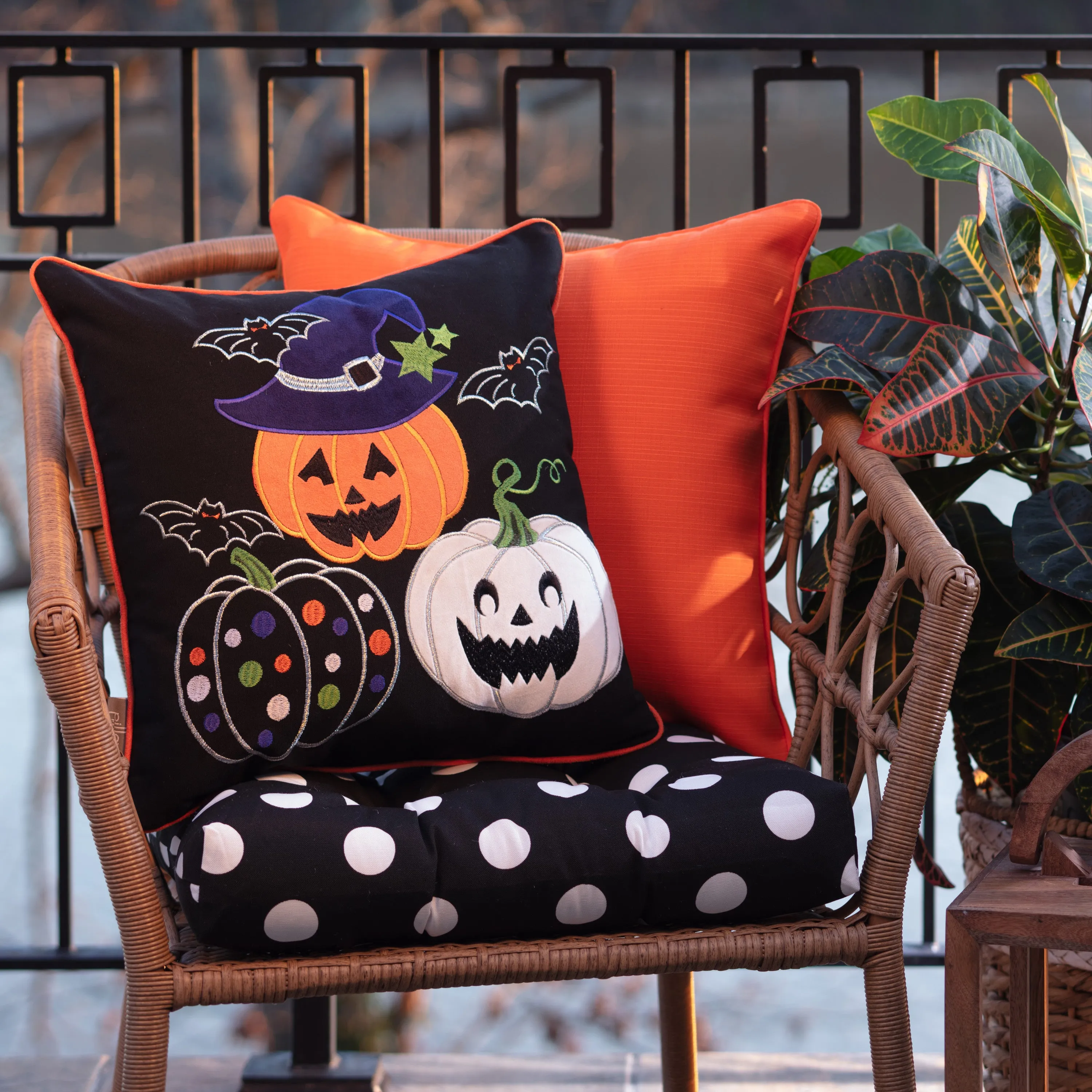 Pumpkin Fun Black 18-inch Throw Pillow