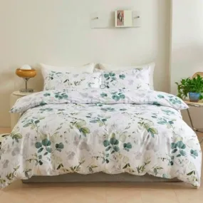 Queen size 6 pieces,  Green Leaves Design Bedding set.