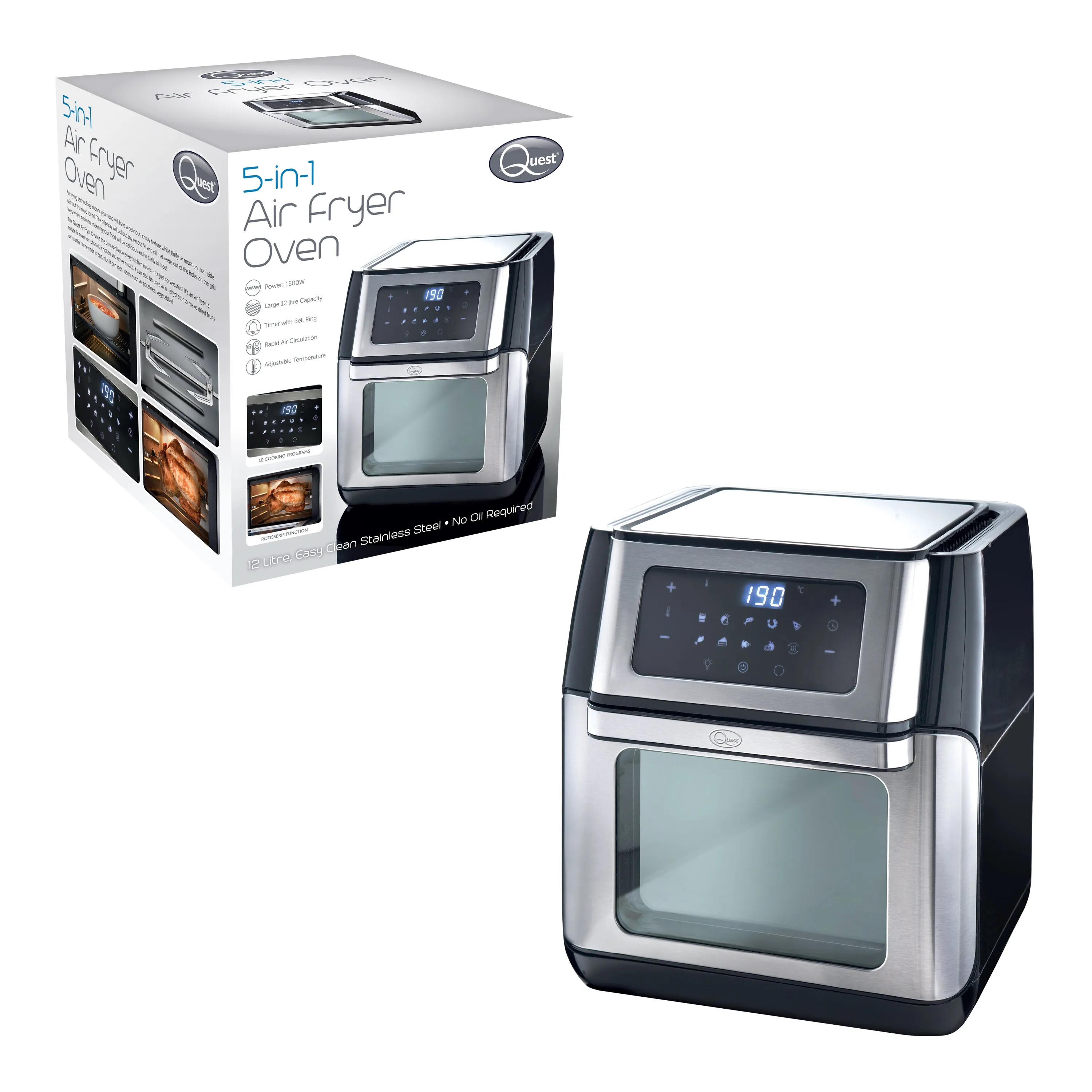 Quest 5 in 1 Air Fryer Oven 12L with 6 Accessories 1500w