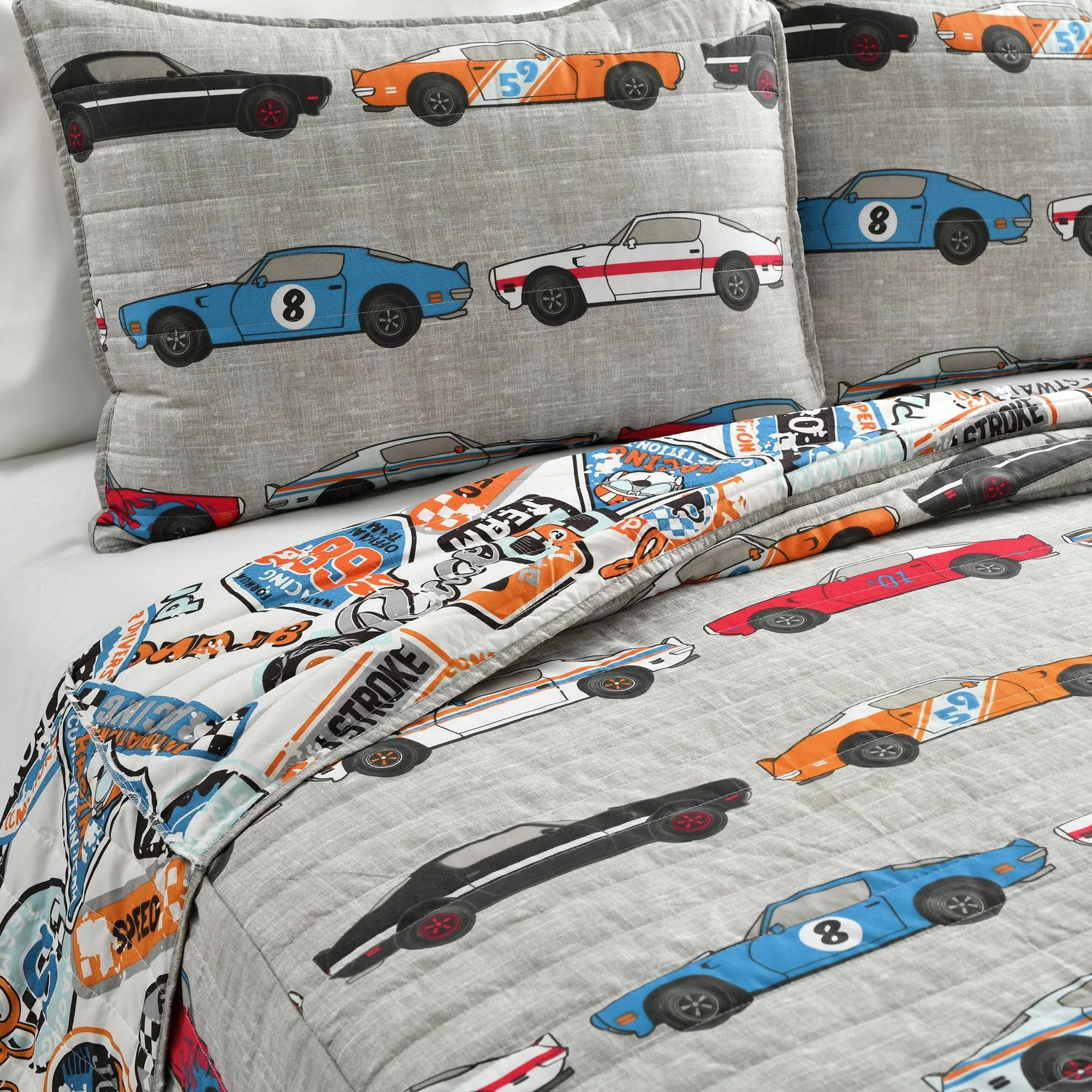 Race Cars Reversible Bedspread Set