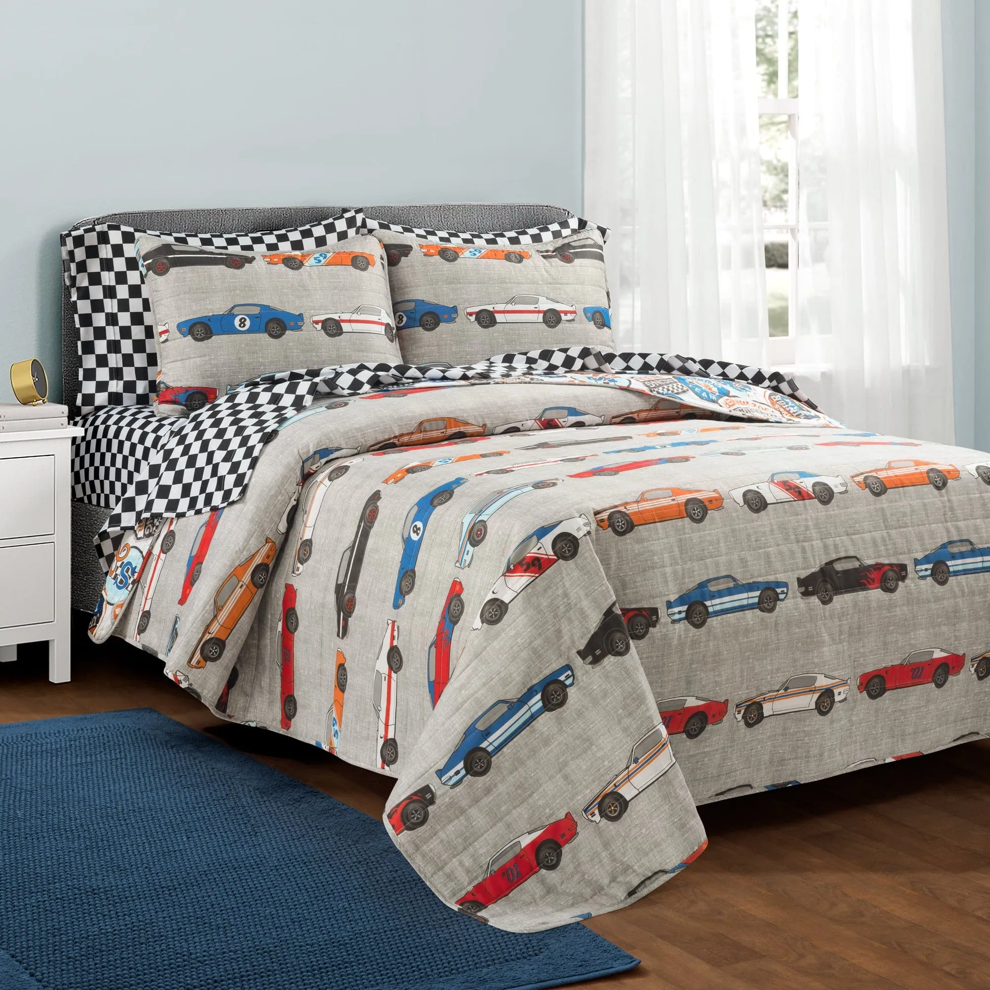 Race Cars Reversible Quilt Set   Sheet Set Combo