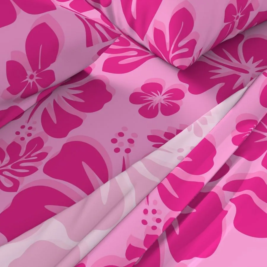 Raspberry Pinks Hawaiian Flowers Sheet Set from Surfer Bedding™️ Medium Scale