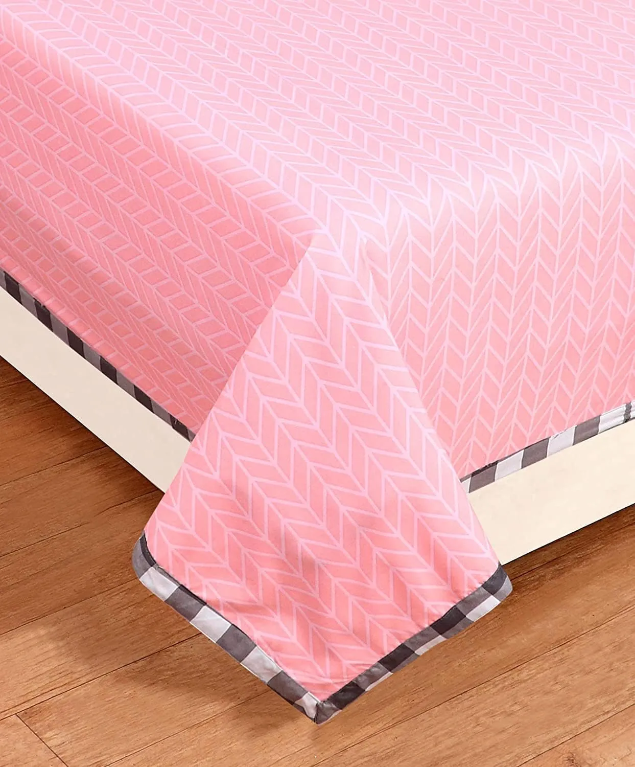 RD TREND Glace Cotton Single Bedsheet (90 x 60) Without Pillow Cover- Pink Check