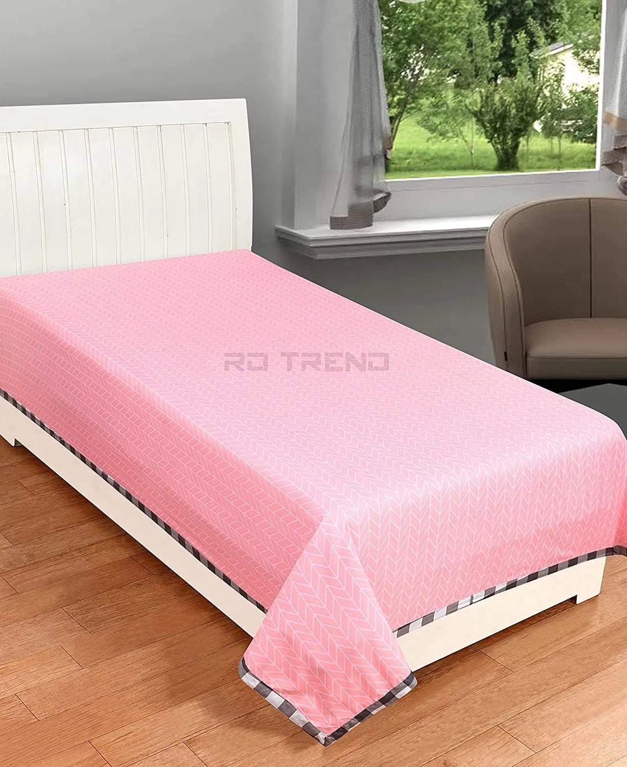 RD TREND Glace Cotton Single Bedsheet (90 x 60) Without Pillow Cover- Pink Check