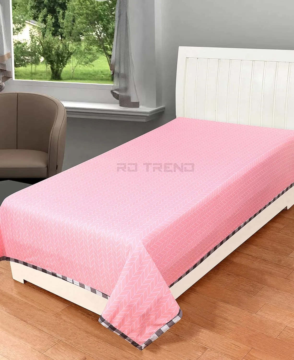 RD TREND Glace Cotton Single Bedsheet (90 x 60) Without Pillow Cover- Pink Check