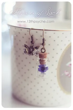 Real dried flower glass bottle earrings