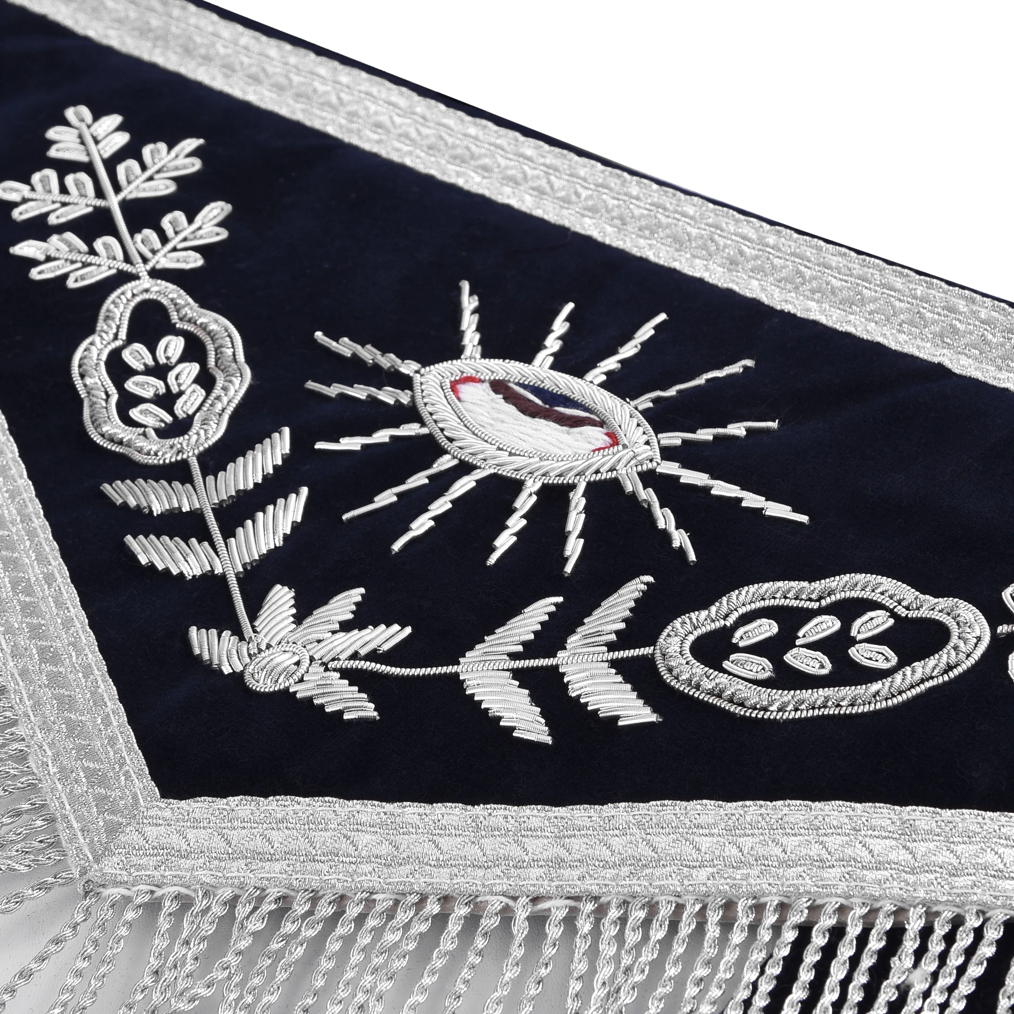 Secretary Blue Lodge Officer Apron - Dark Blue With Silver Hand Embroidery Bullion