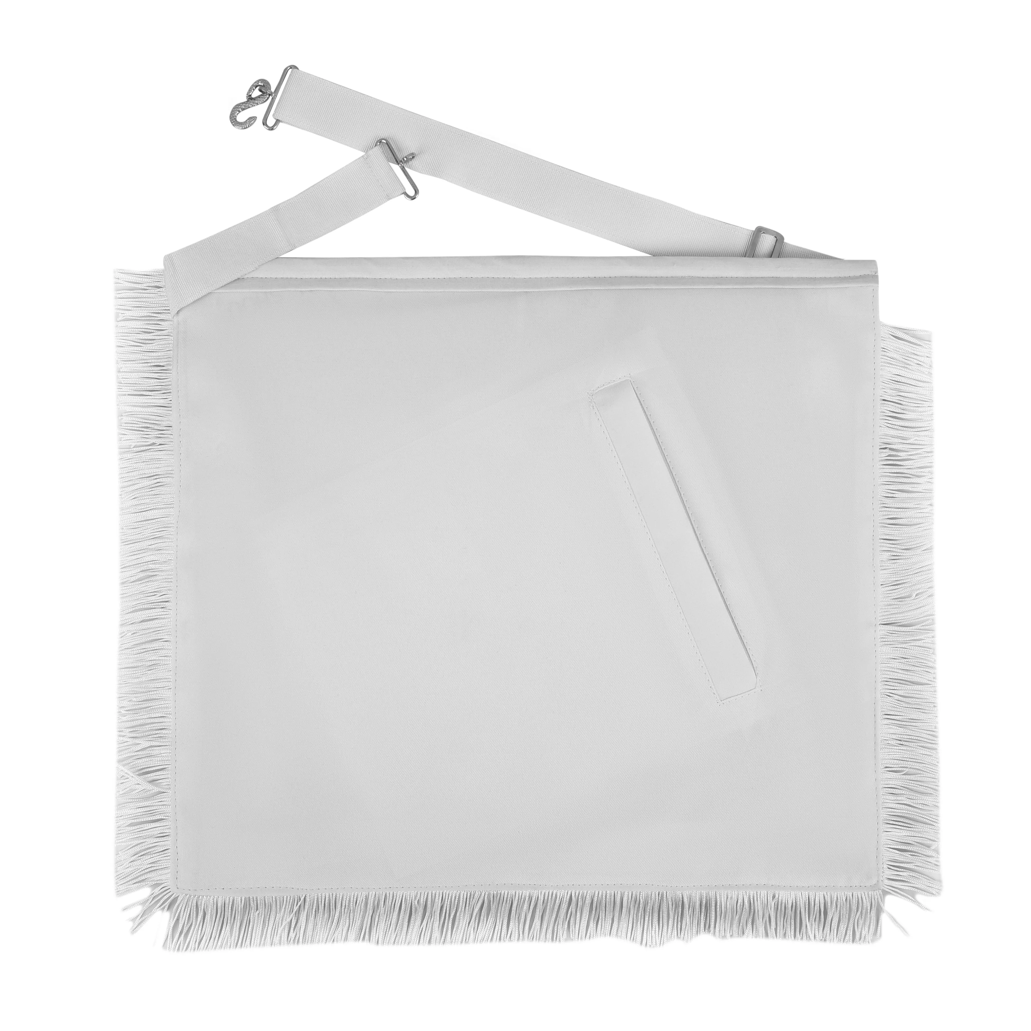 Senior Warden Blue Lodge Officer Apron - Hand Embroidery With White Fringe & Side Tabs