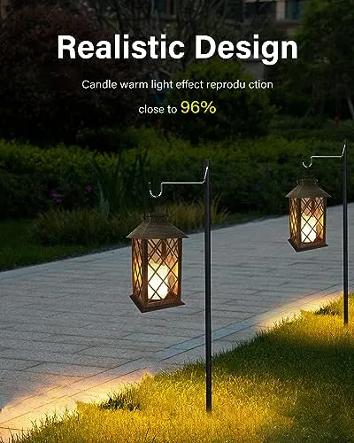 SHYMERY Solar Lantern,Outdoor Garden Hanging Lanterns,2 Pack 14 Inch Lasts 3X Longer 10 lumens Waterproof LED Flickering Flameless Candle Mission Lights for Table,Outdoor,Party Decorative