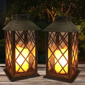 SHYMERY Solar Lantern,Outdoor Garden Hanging Lanterns,2 Pack 14 Inch Lasts 3X Longer 10 lumens Waterproof LED Flickering Flameless Candle Mission Lights for Table,Outdoor,Party Decorative