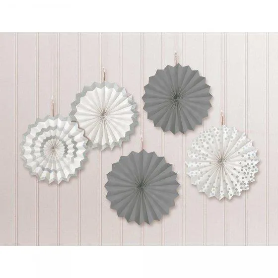 Silver Hot-Stamped Mini Paper Fans 12cm 5Pk