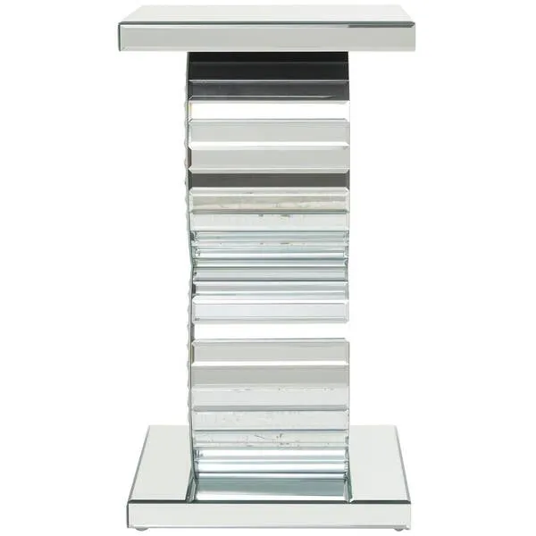 Silver Wood Mirrored Accent Table with Crystal Embellishment, 16" X 16" X 28"