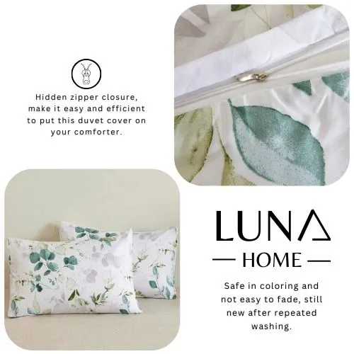 Single Size 4 pieces Bedding set, Green Leaves Design.