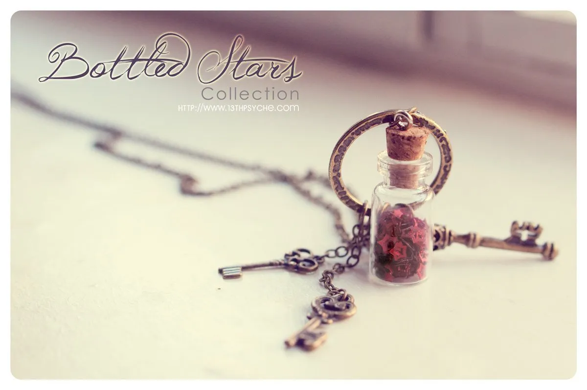 Skeleton keys glass bottle vial pendant necklace