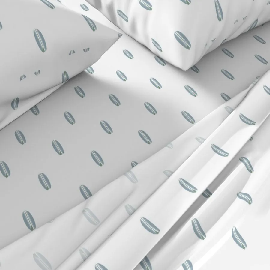 Slate Blue and Sage Green Mini Size Classic Surfboards Sheet Set from Surfer Bedding™️