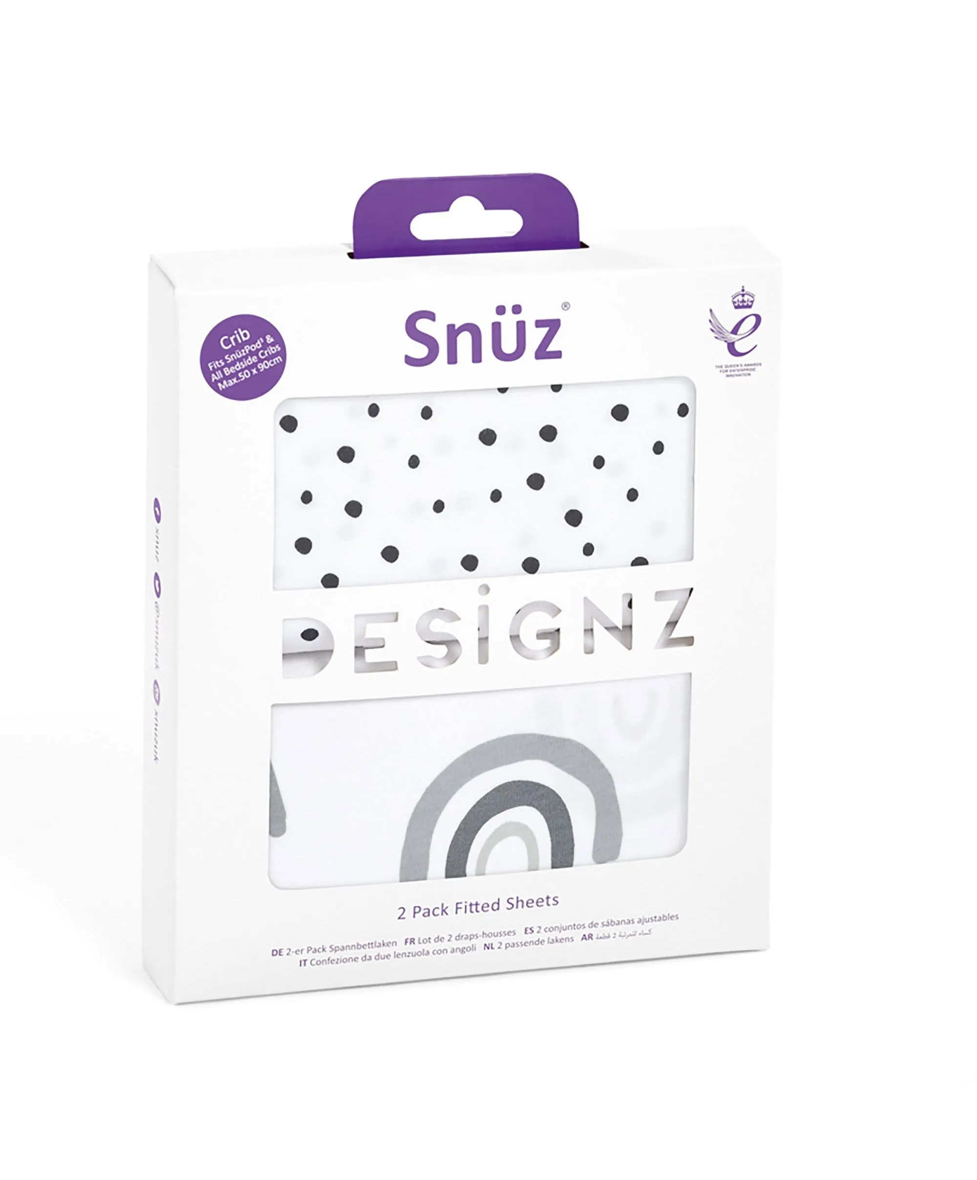 Snuz Fitted Crib Sheets 2 Pack - Monochrome Rainbow