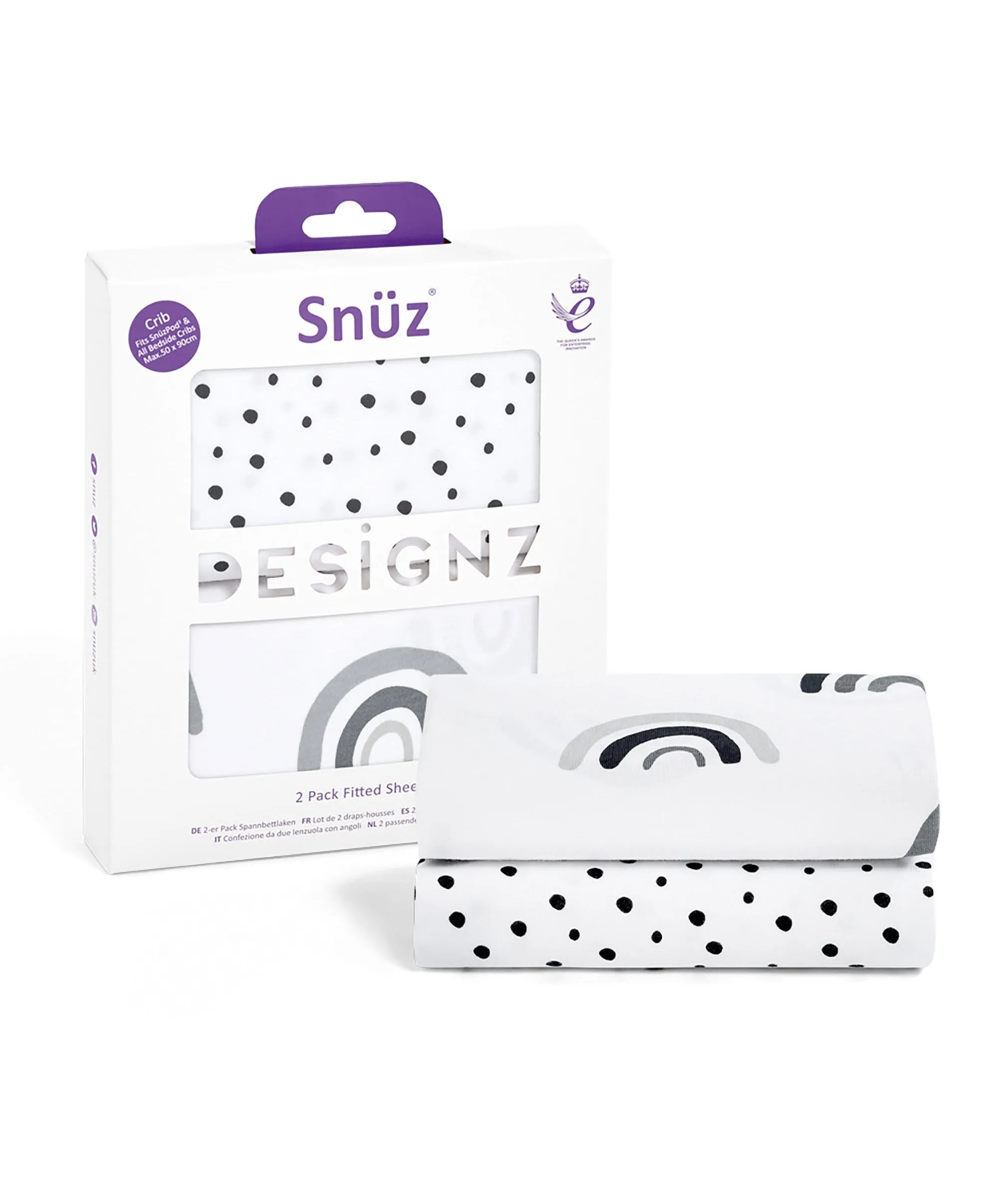 Snuz Fitted Crib Sheets 2 Pack - Monochrome Rainbow