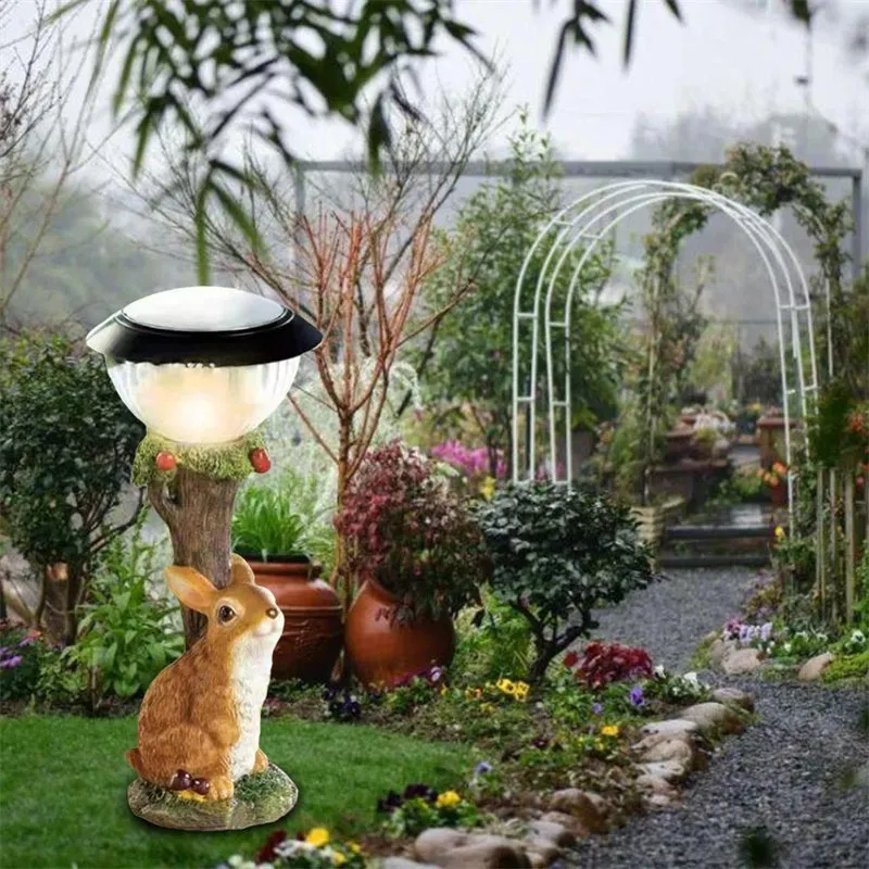 Solar Powered Resin Garden Animal Figurine Statue Ornament Lamp Decoration